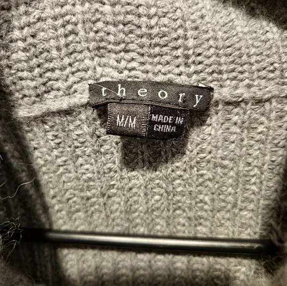 Theory Cashmere Blend Gray Ribbed Funnel Neck Cardigan Sweater Medium Cozy Luxe - Picture 6 of 9